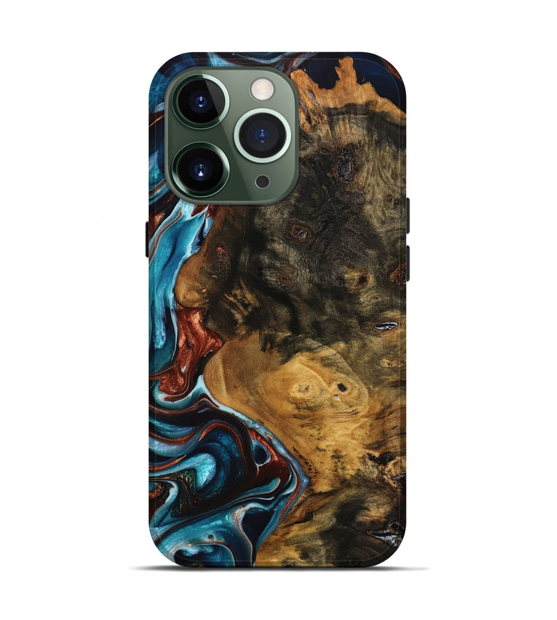 iPhone 13 Pro Wood Live Edge Phone Case - Luanne (Teal & Gold, 746833)