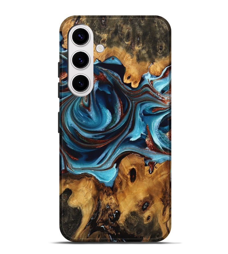 Galaxy S25 Plus Wood Live Edge Phone Case - Lucille (Teal & Gold, 746838)