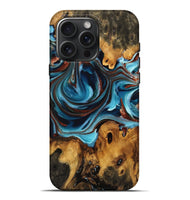 iPhone 16 Pro Max Wood Live Edge Phone Case - Lucille (Teal & Gold, 746838)