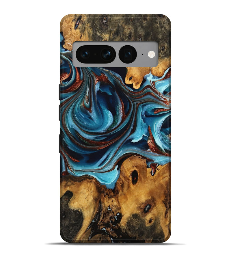 Pixel 7 Pro Wood Live Edge Phone Case - Lucille (Teal & Gold, 746838)