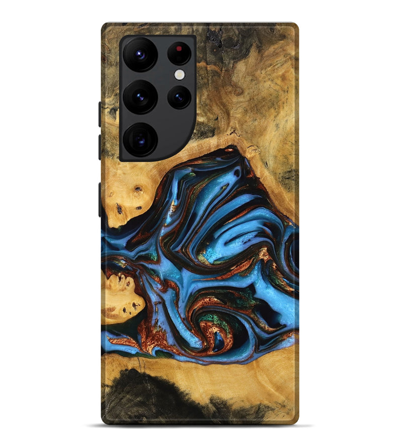 Galaxy S22 Ultra Wood Live Edge Phone Case - Gertie (Teal & Gold, 746839)