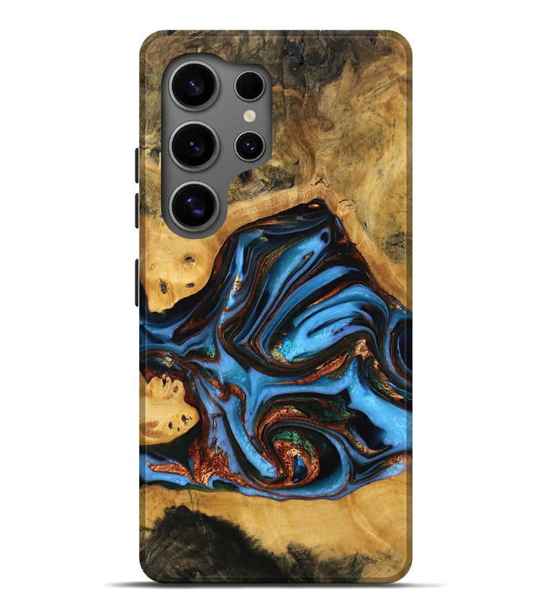 Galaxy S25 Ultra Wood Live Edge Phone Case - Gertie (Teal & Gold, 746839)