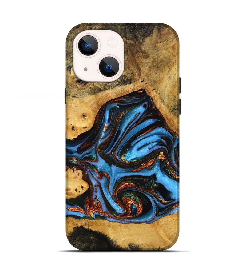 iPhone 13 Wood Live Edge Phone Case - Gertie (Teal & Gold, 746839)