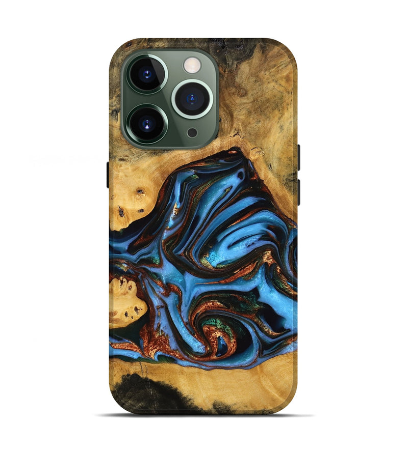 iPhone 13 Pro Wood Live Edge Phone Case - Gertie (Teal & Gold, 746839)