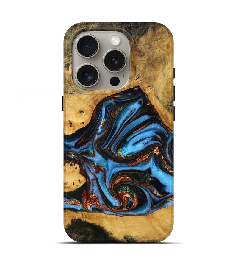 iPhone 16 Pro Wood Live Edge Phone Case - Gertie (Teal & Gold, 746839)