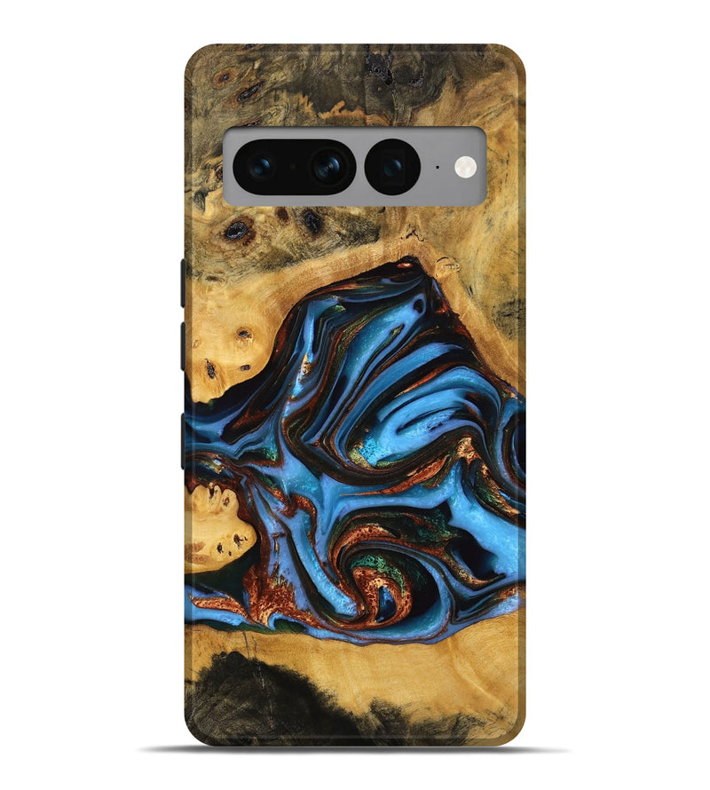 Pixel 7 Pro Wood Live Edge Phone Case - Gertie (Teal & Gold, 746839)