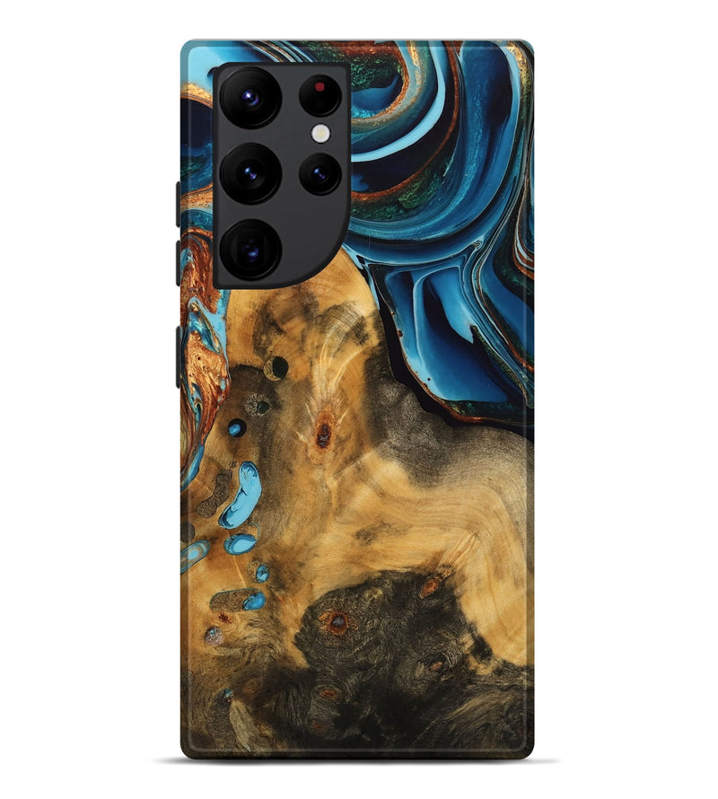 Galaxy S22 Ultra Wood Live Edge Phone Case - Nikolas (Teal & Gold, 746840)