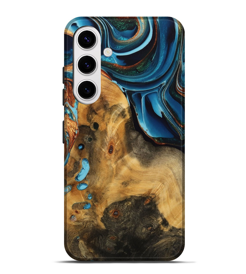 Galaxy S25 Plus Wood Live Edge Phone Case - Nikolas (Teal & Gold, 746840)