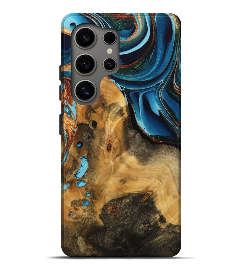 Galaxy S25 Ultra Wood Live Edge Phone Case - Nikolas (Teal & Gold, 746840)