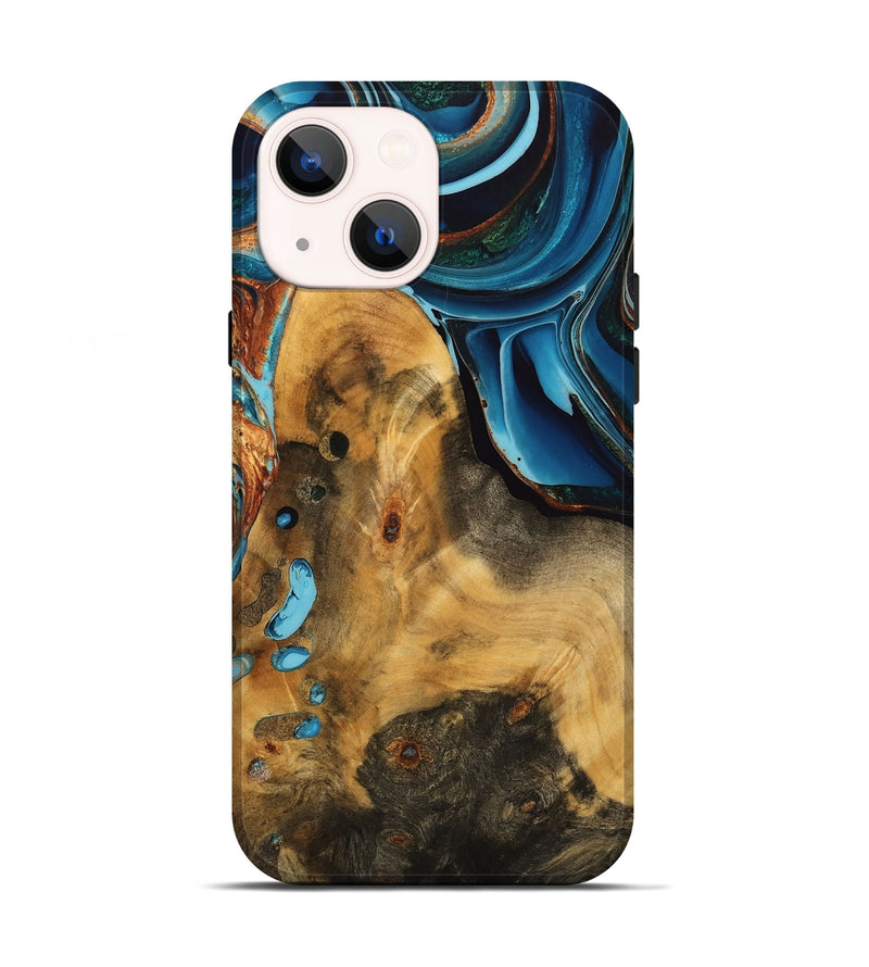 iPhone 13 Wood Live Edge Phone Case - Nikolas (Teal & Gold, 746840)