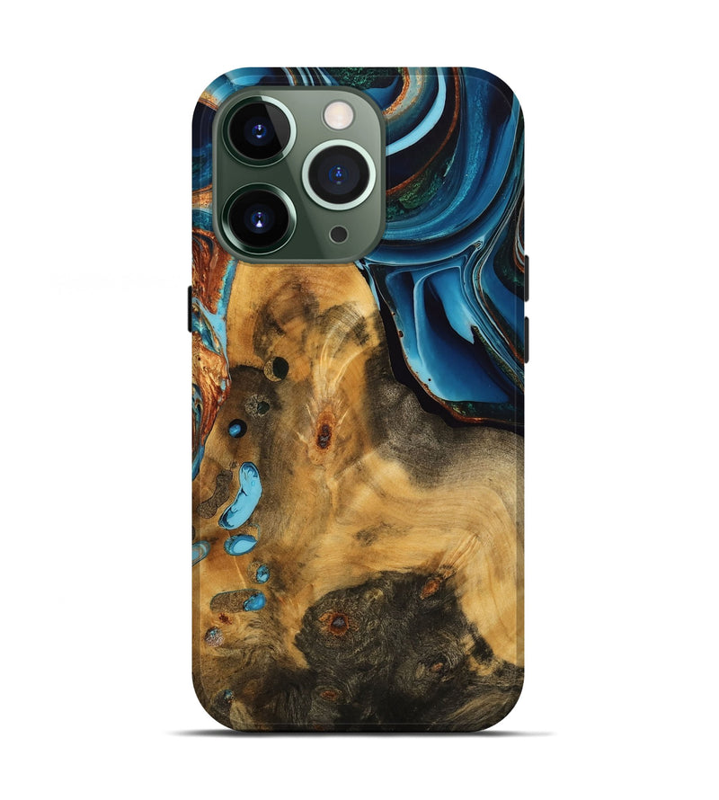 iPhone 13 Pro Wood Live Edge Phone Case - Nikolas (Teal & Gold, 746840)