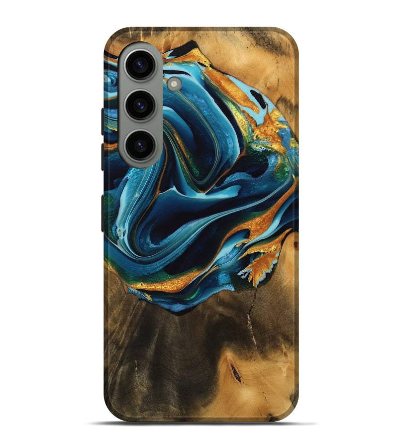 Galaxy S24 Plus Wood Live Edge Phone Case - Aspen (Teal & Gold, 746841)