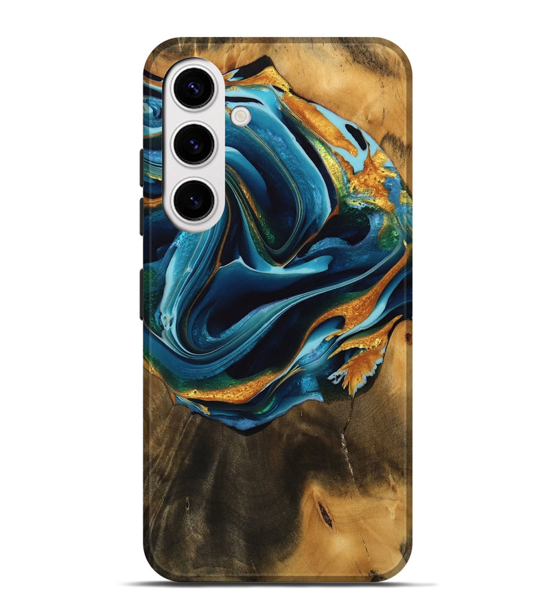 Galaxy S25 Plus Wood Live Edge Phone Case - Aspen (Teal & Gold, 746841)