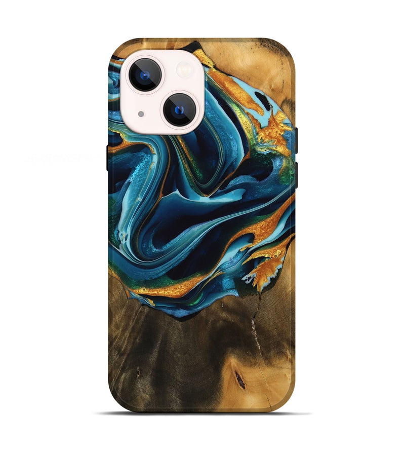 iPhone 13 Wood Live Edge Phone Case - Aspen (Teal & Gold, 746841)