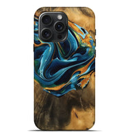 iPhone 16 Pro Max Wood Live Edge Phone Case - Aspen (Teal & Gold, 746841)