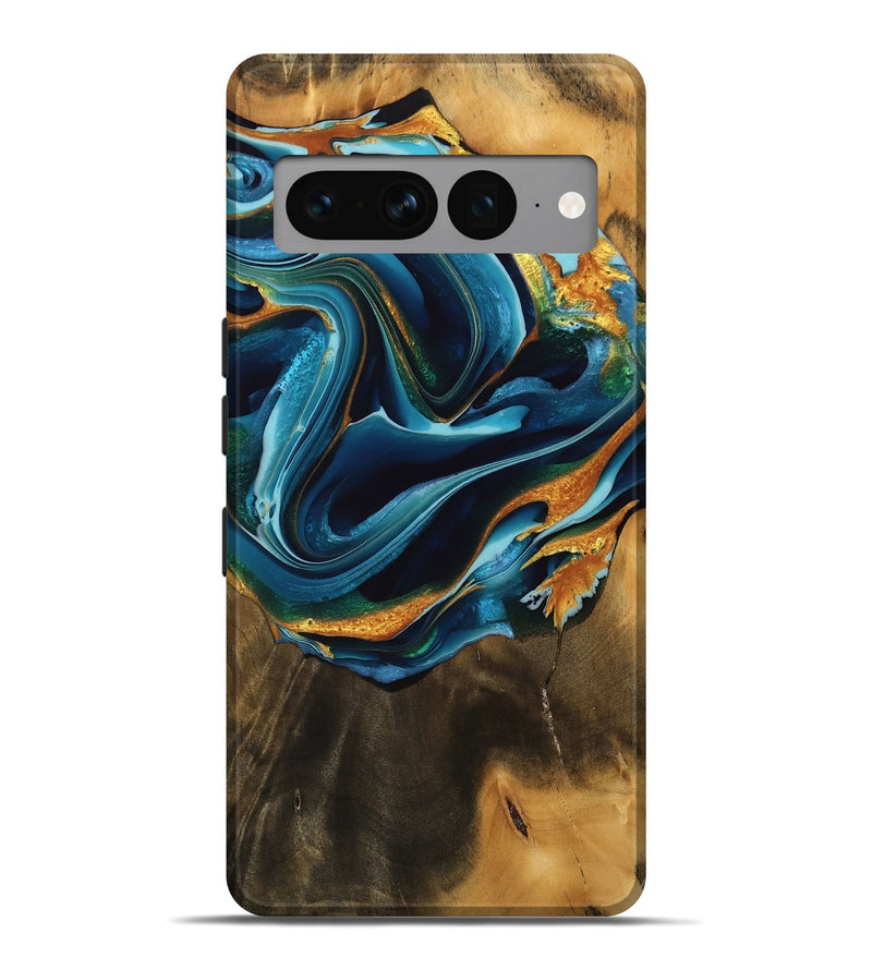 Pixel 7 Pro Wood Live Edge Phone Case - Aspen (Teal & Gold, 746841)