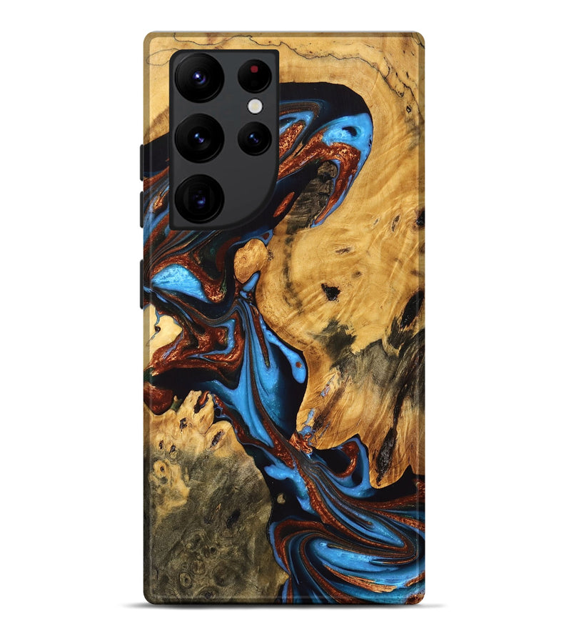 Galaxy S22 Ultra Wood Live Edge Phone Case - Huey (Teal & Gold, 747190)