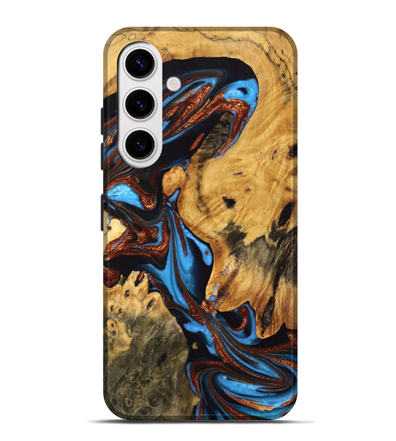 Galaxy S25 Plus Wood Live Edge Phone Case - Huey (Teal & Gold, 747190)