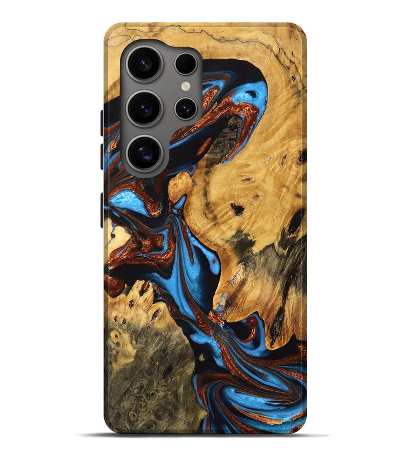 Galaxy S25 Ultra Wood Live Edge Phone Case - Huey (Teal & Gold, 747190)