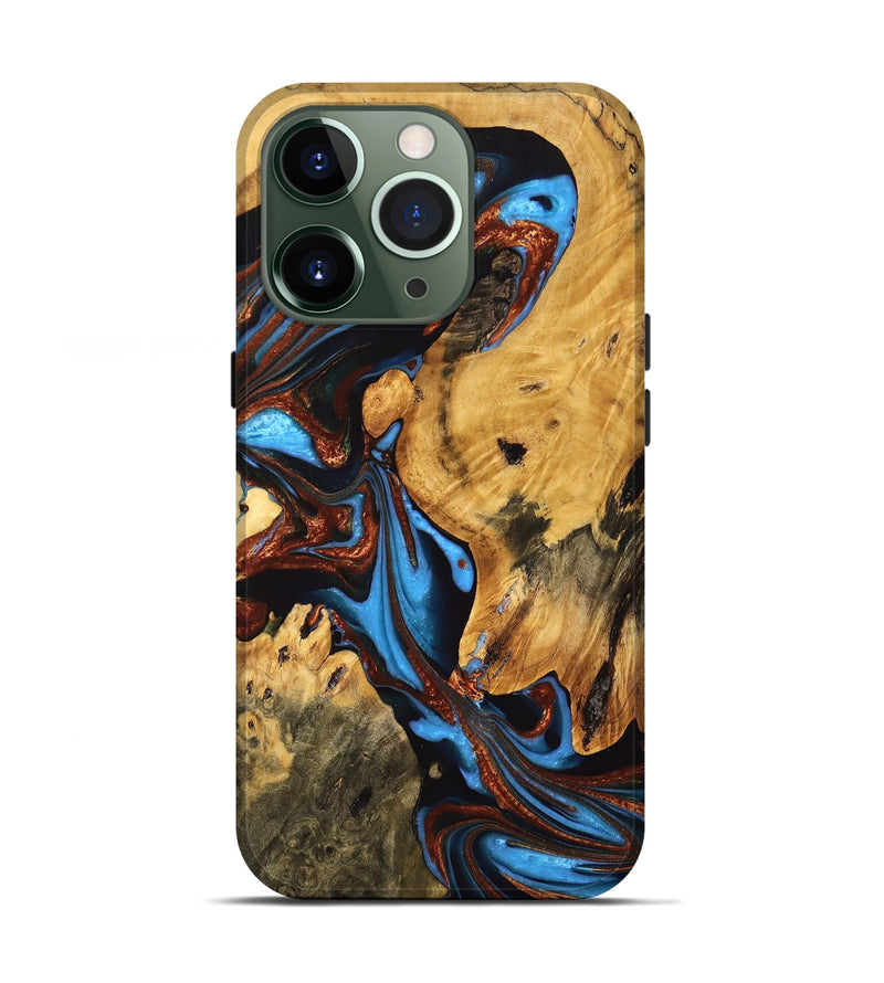 iPhone 13 Pro Wood Live Edge Phone Case - Huey (Teal & Gold, 747190)