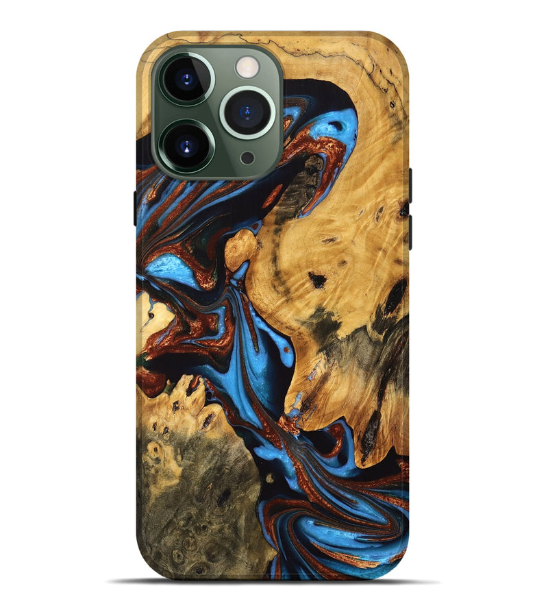 iPhone 13 Pro Max Wood Live Edge Phone Case - Huey (Teal & Gold, 747190)