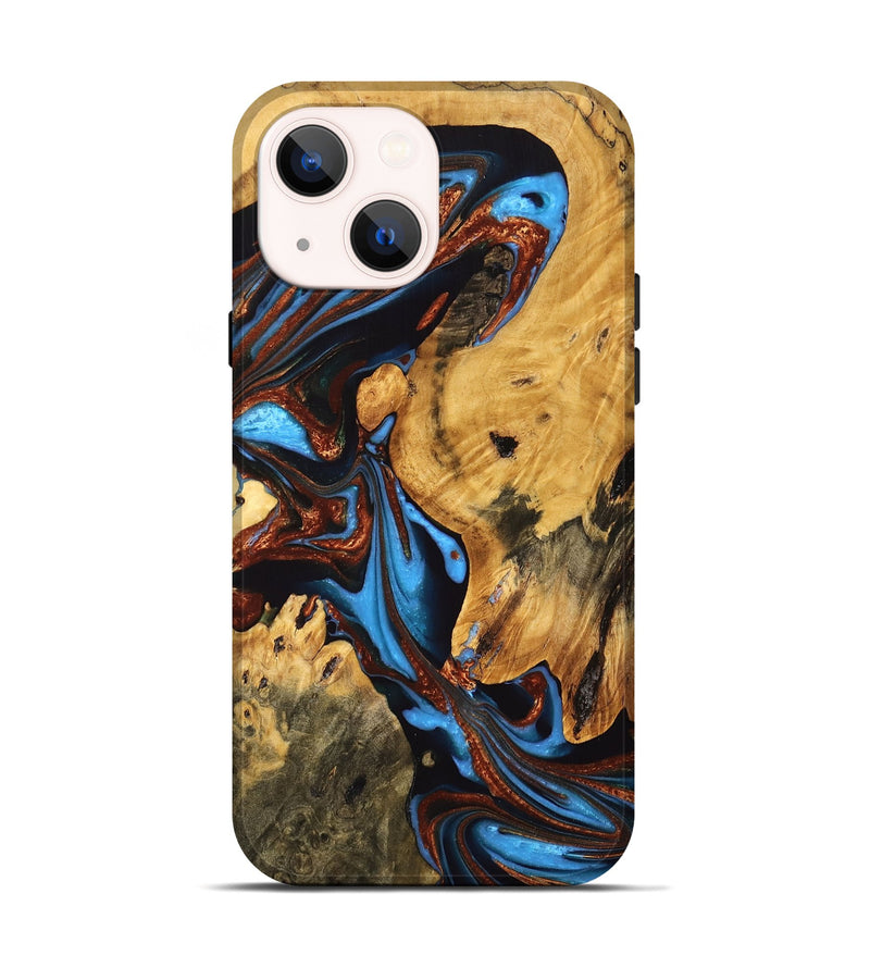 iPhone 14 Wood Live Edge Phone Case - Huey (Teal & Gold, 747190)