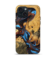 iPhone 15 Wood Live Edge Phone Case - Huey (Teal & Gold, 747190)