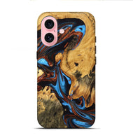 iPhone 16 Wood Live Edge Phone Case - Huey (Teal & Gold, 747190)