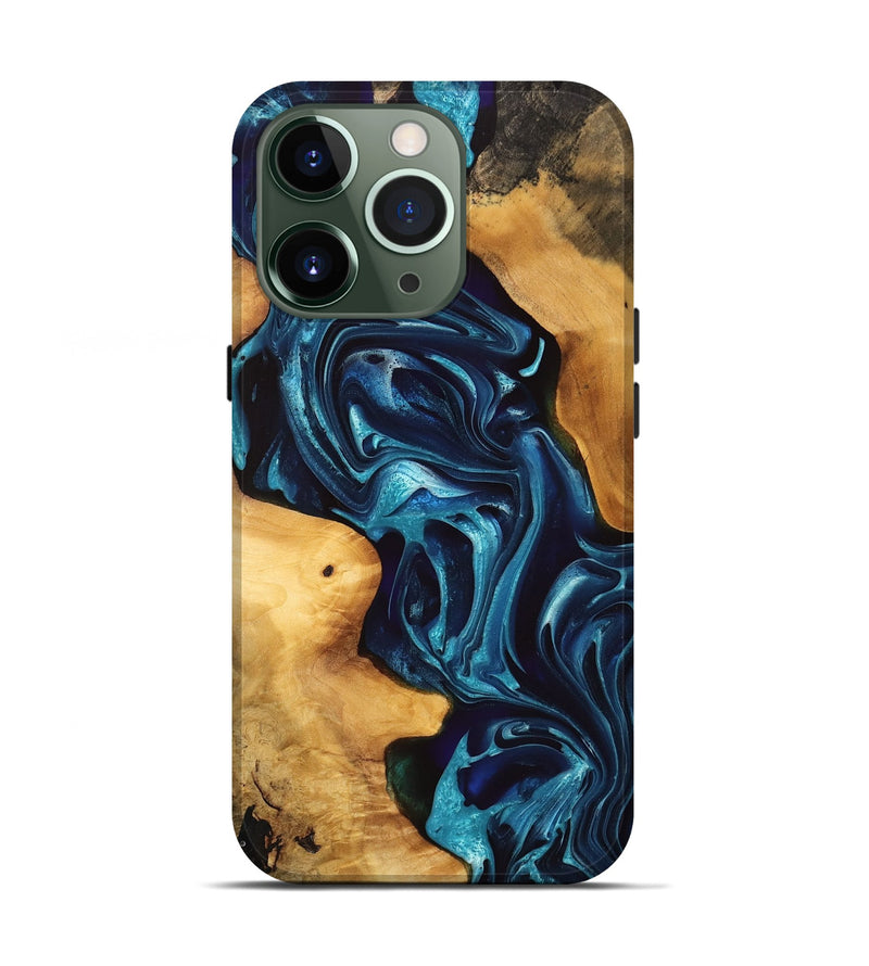 iPhone 13 Pro Wood Live Edge Phone Case - Celine (Blue, 747192)