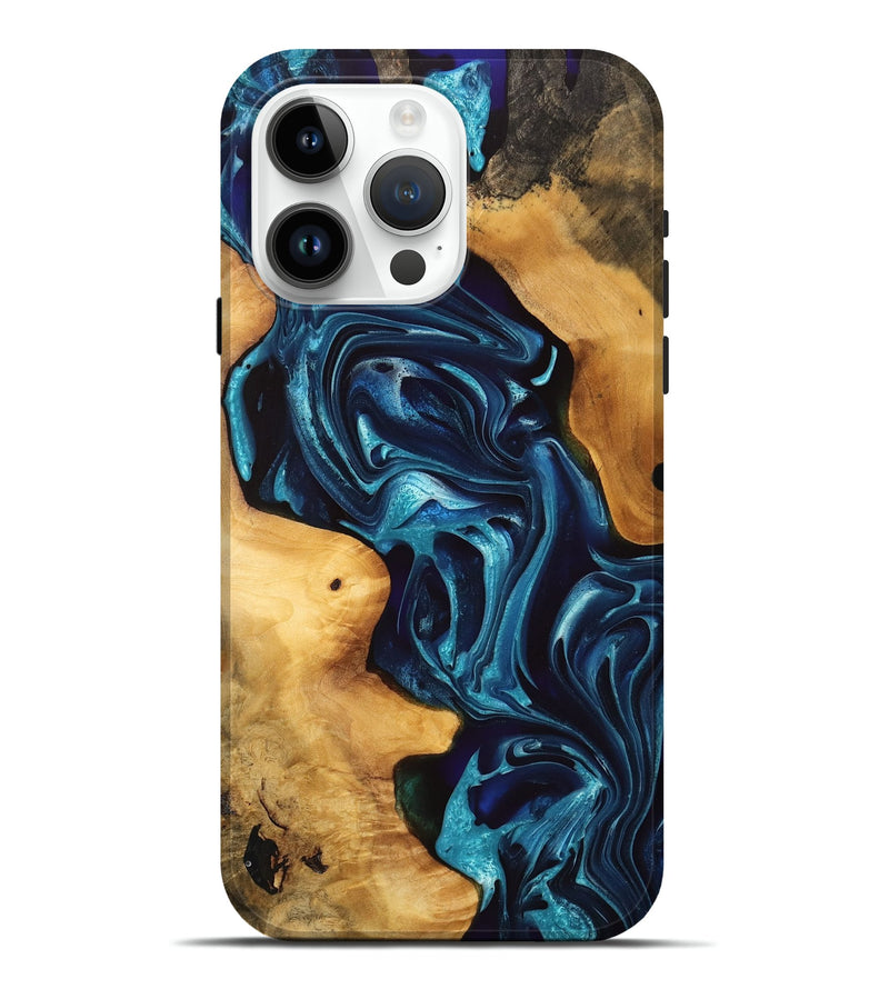 iPhone 15 Pro Max Wood Live Edge Phone Case - Celine (Blue, 747192)