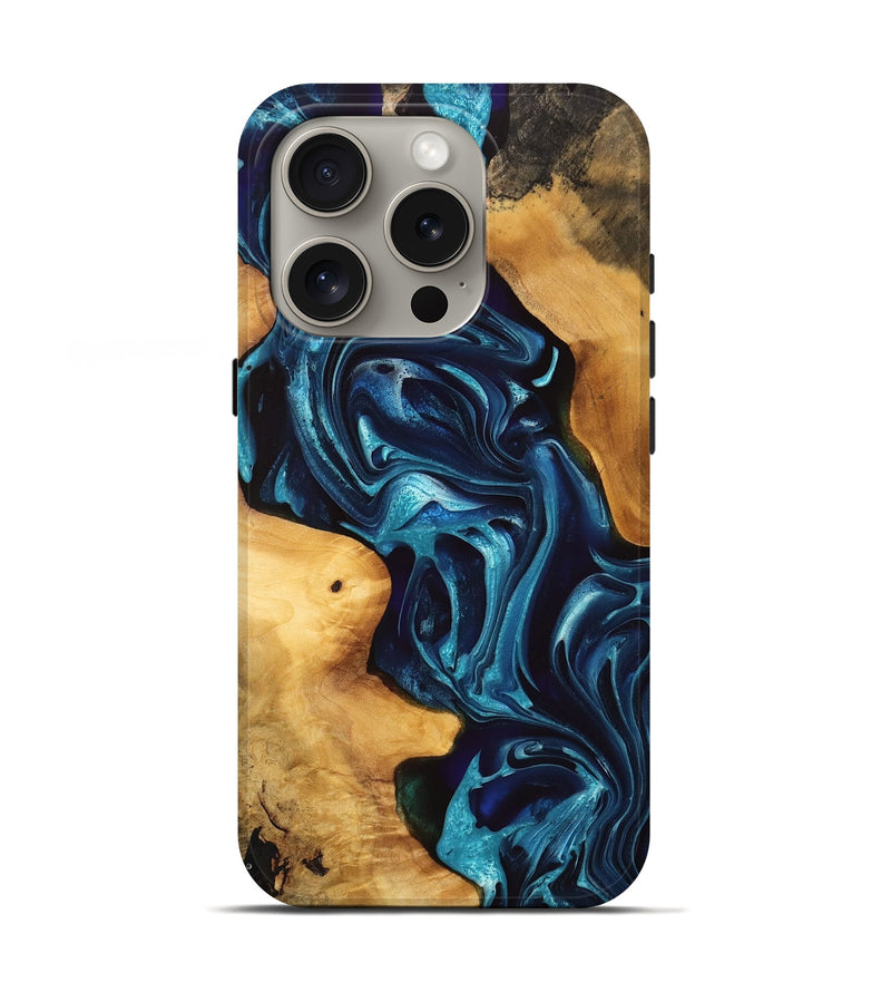 iPhone 16 Pro Wood Live Edge Phone Case - Celine (Blue, 747192)