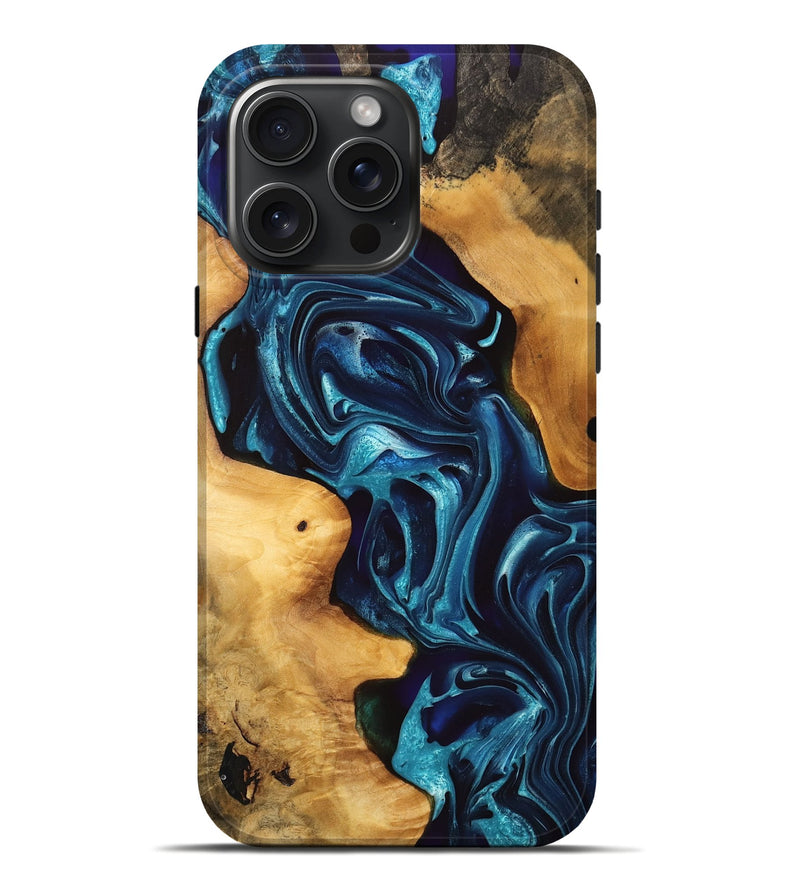 iPhone 16 Pro Max Wood Live Edge Phone Case - Celine (Blue, 747192)