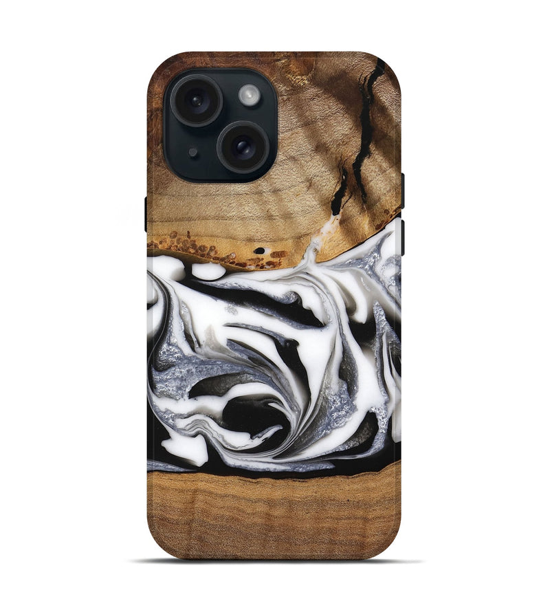 iPhone 15 Wood Live Edge Phone Case - Jovie (Black & White, 747193)