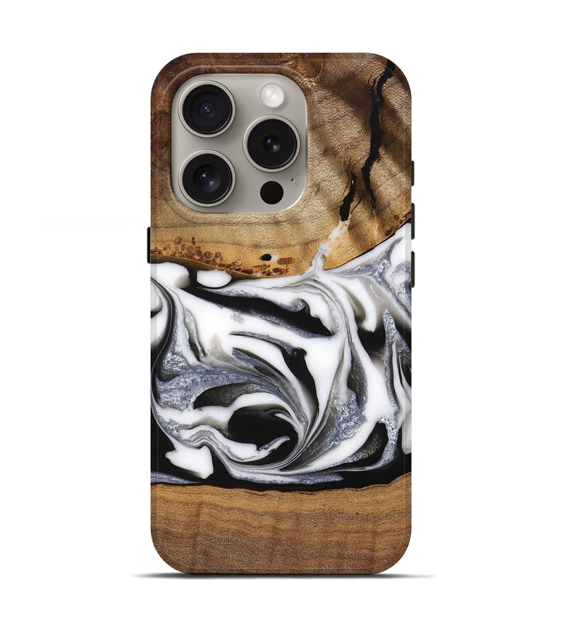 iPhone 16 Pro Wood Live Edge Phone Case - Jovie (Black & White, 747193)