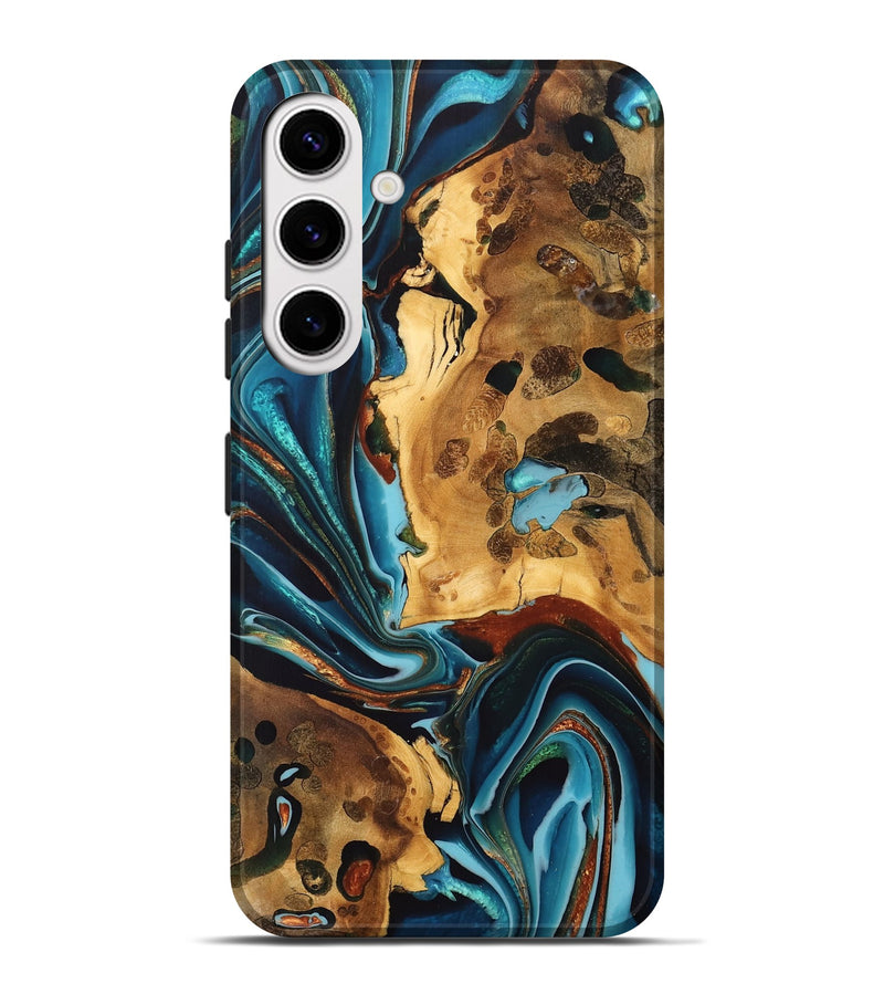 Galaxy S25 Plus Wood Live Edge Phone Case - Myron (Teal & Gold, 747196)