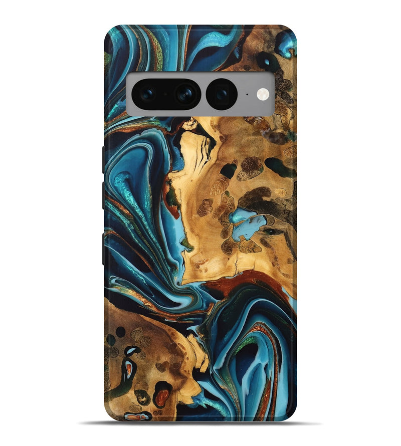 Pixel 7 Pro Wood Live Edge Phone Case - Myron (Teal & Gold, 747196)