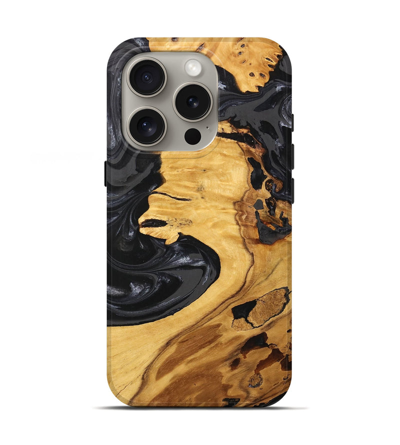 iPhone 16 Pro Wood Live Edge Phone Case - Geo (Black & White, 747197)