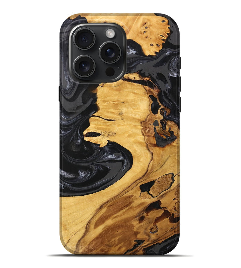 iPhone 16 Pro Max Wood Live Edge Phone Case - Geo (Black & White, 747197)