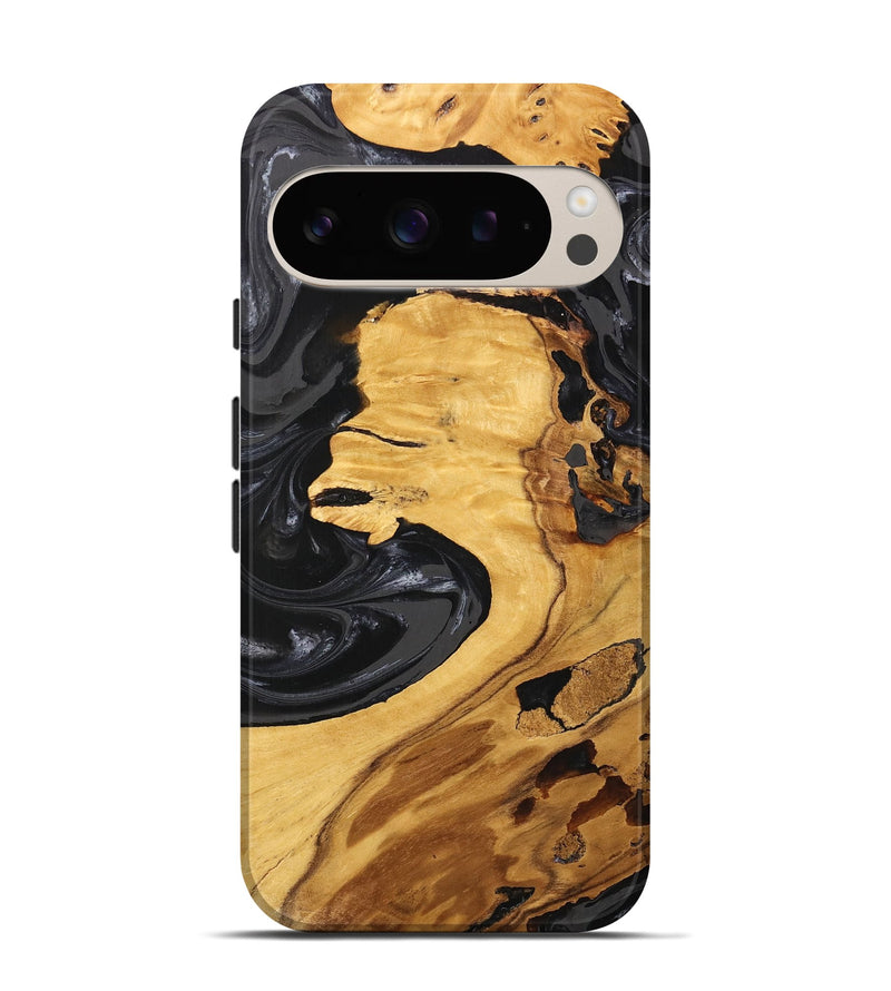 Pixel 9 Pro Wood Live Edge Phone Case - Geo (Black & White, 747197)