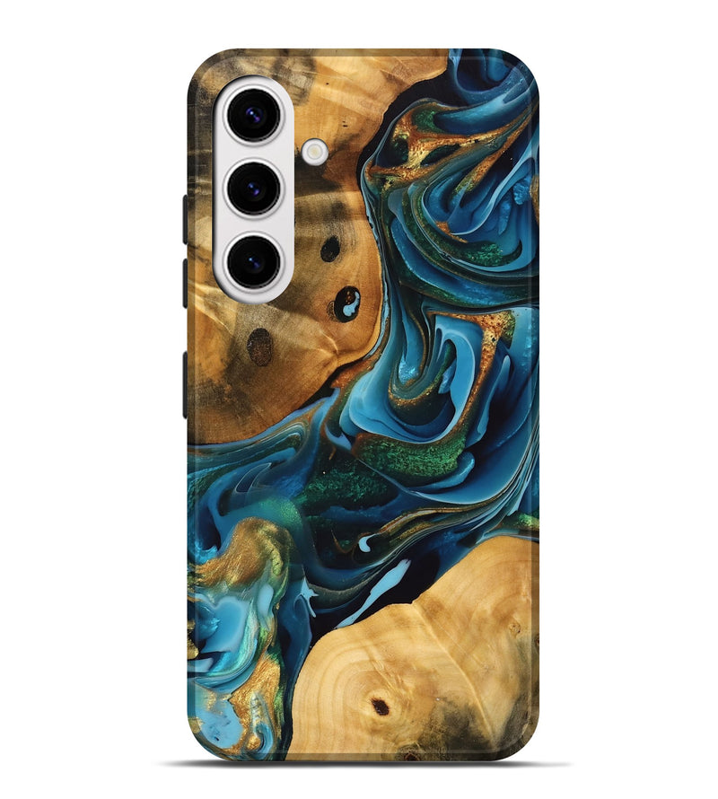 Galaxy S25 Plus Wood Live Edge Phone Case - Saniya (Teal & Gold, 747198)