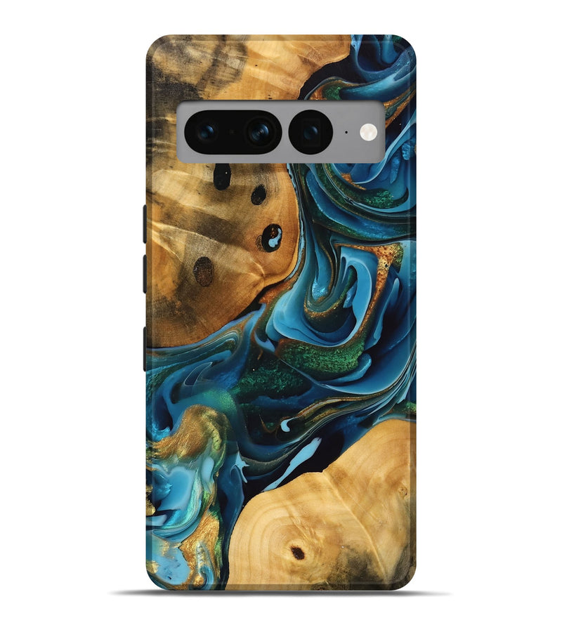 Pixel 7 Pro Wood Live Edge Phone Case - Saniya (Teal & Gold, 747198)