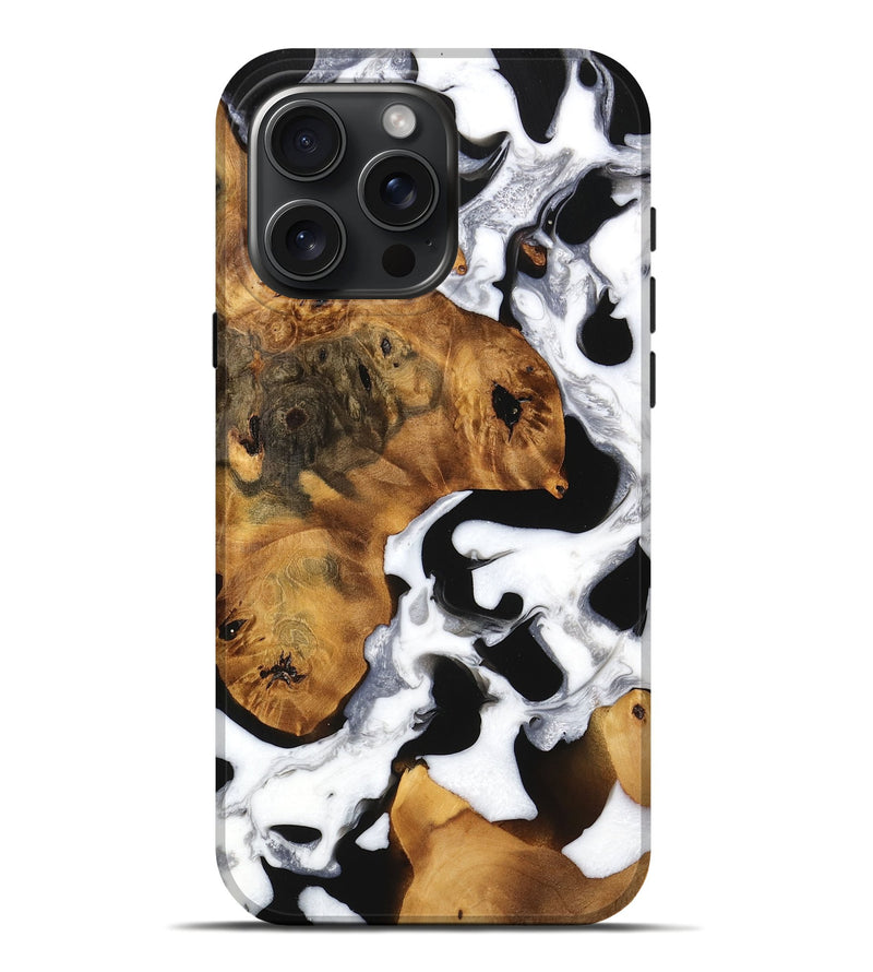 iPhone 16 Pro Max Wood Live Edge Phone Case - Elias (Black & White, 747201)