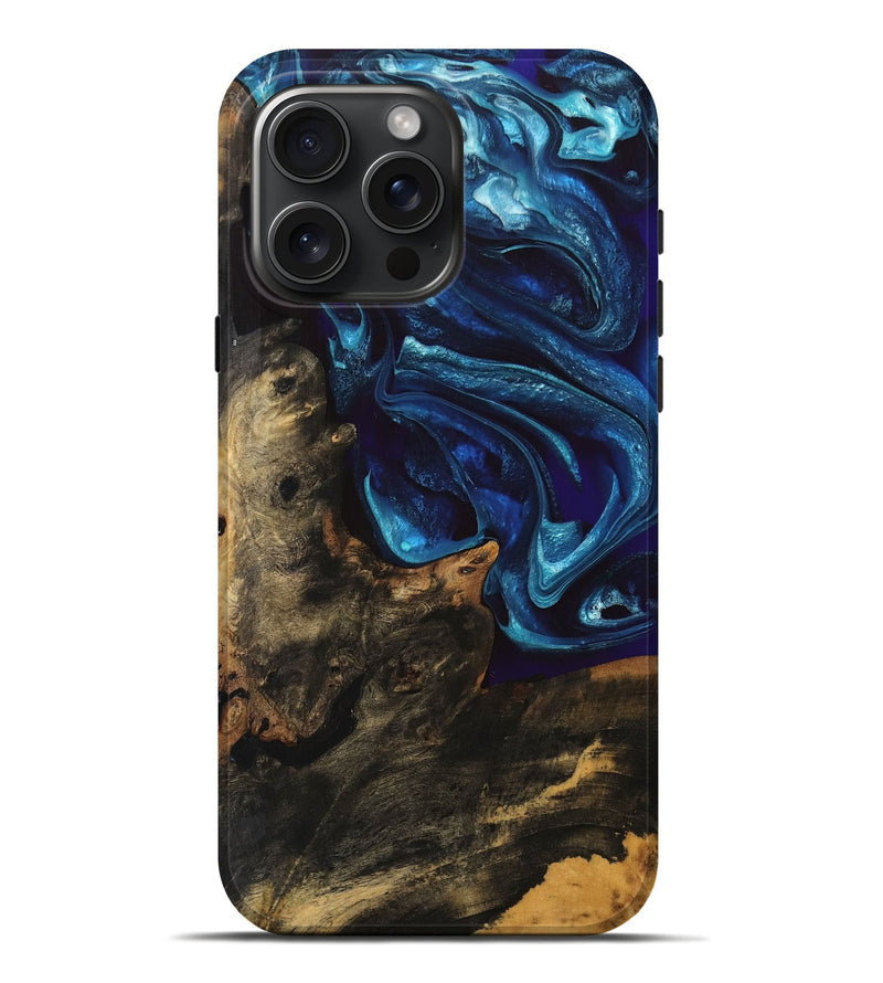 iPhone 16 Pro Max Wood Live Edge Phone Case - Azaria (Blue, 747202)