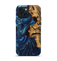 iPhone 15 Wood Live Edge Phone Case - Selena (Blue, 747203)