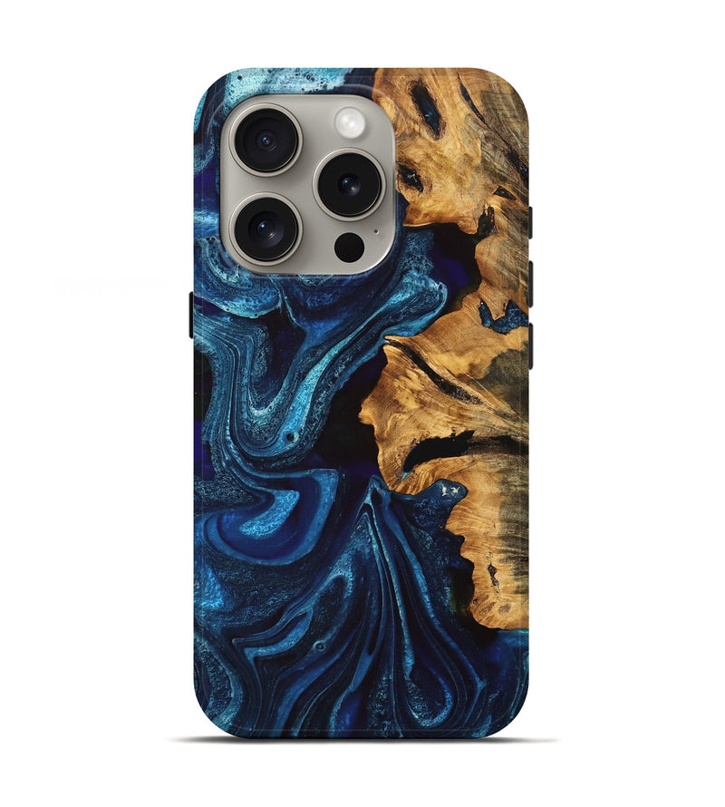 iPhone 16 Pro Wood Live Edge Phone Case - Selena (Blue, 747203)