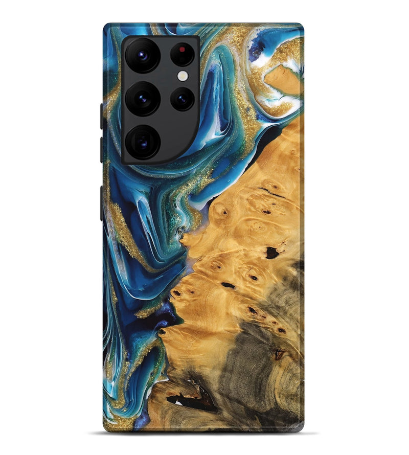 Galaxy S22 Ultra Wood Live Edge Phone Case - Emmet (Teal & Gold, 747204)