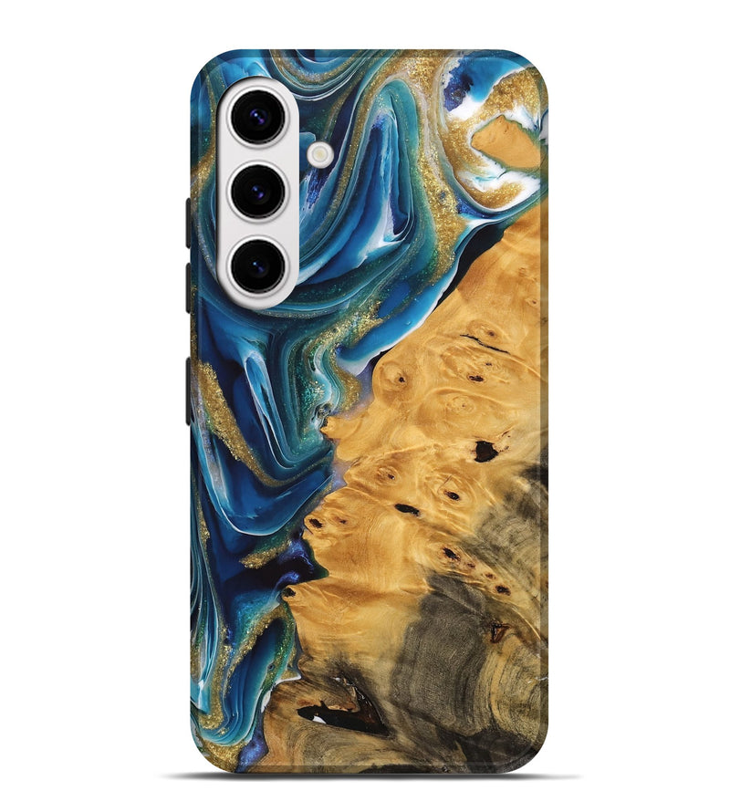 Galaxy S25 Plus Wood Live Edge Phone Case - Emmet (Teal & Gold, 747204)