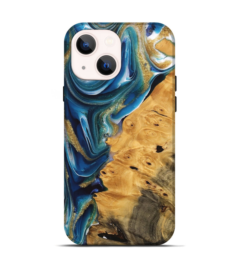 iPhone 14 Wood Live Edge Phone Case - Emmet (Teal & Gold, 747204)