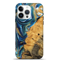 iPhone 15 Pro Max Wood Live Edge Phone Case - Emmet (Teal & Gold, 747204)