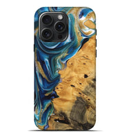 iPhone 16 Pro Max Wood Live Edge Phone Case - Emmet (Teal & Gold, 747204)